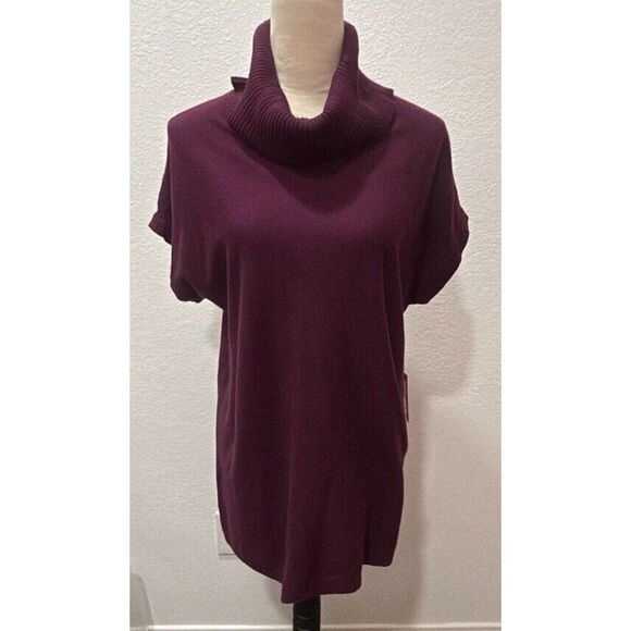 Vince Camuto womens purple turtleneck short sleeved oversized tunic sweater Sz S - Picture 1 of 8
